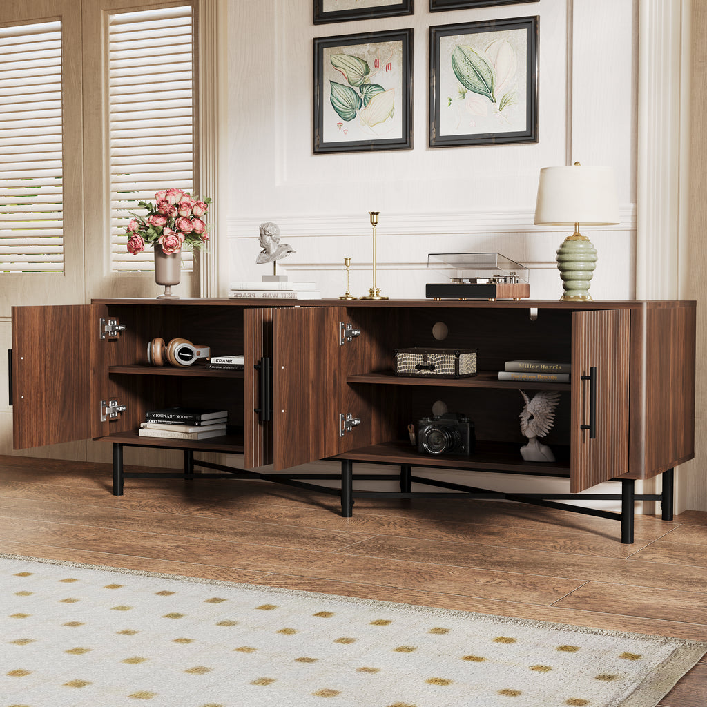 Functional 4-Door TV Cabinet – 2 Storage Spaces, Adjustable Shelves, Ideal for Living Room Organization, Chestnut