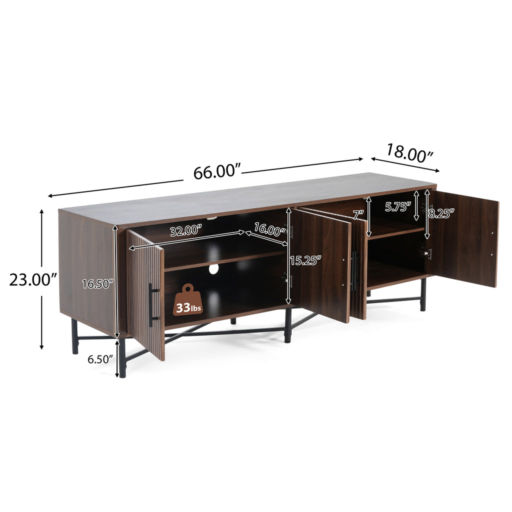 Functional 4-Door TV Cabinet – 2 Storage Spaces, Adjustable Shelves, Ideal for Living Room Organization, Chestnut