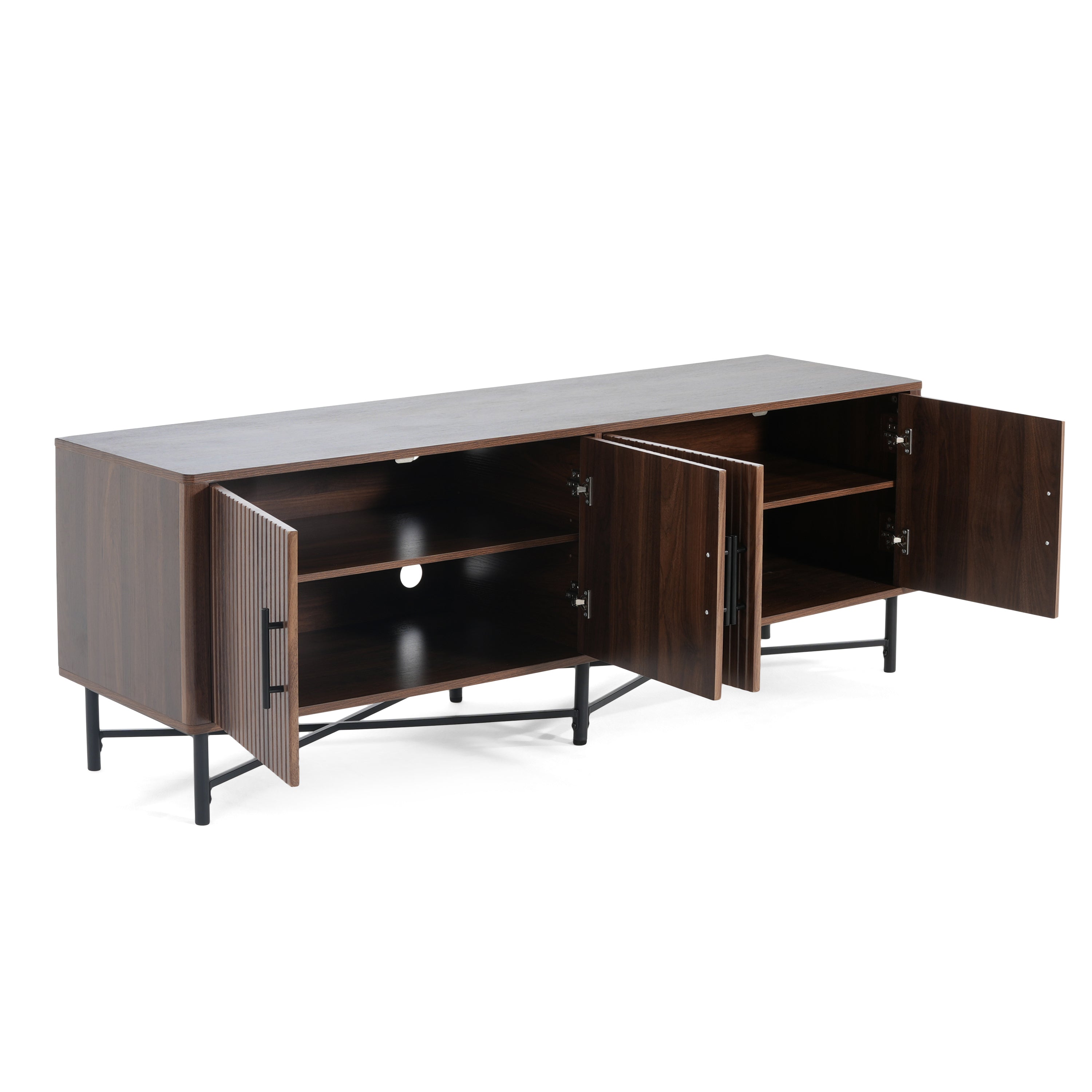 Functional 4-Door TV Cabinet – 2 Storage Spaces, Adjustable Shelves, Ideal for Living Room Organization, Chestnut