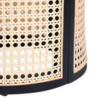 15.70' Round End Table, Hollow Woven Side Table, Small Rubber Wood Nightstand, Rattan Woven Tea Desk, Round Wood Tabletop, Chic Home Decor Desk, Easy Assembly, Black Color End Table