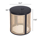 15.70' Round End Table, Hollow Woven Side Table, Small Rubber Wood Nightstand, Rattan Woven Tea Desk, Round Wood Tabletop, Chic Home Decor Desk, Easy Assembly, Black Color End Table