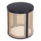 15.70' Round End Table, Hollow Woven Side Table, Small Rubber Wood Nightstand, Rattan Woven Tea Desk, Round Wood Tabletop, Chic Home Decor Desk, Easy Assembly, Black Color End Table