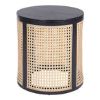 15.70' Round End Table, Hollow Woven Side Table, Small Rubber Wood Nightstand, Rattan Woven Tea Desk, Round Wood Tabletop, Chic Home Decor Desk, Easy Assembly, Black Color End Table