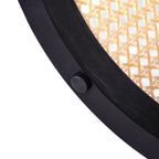 15.70' Round End Table, Hollow Woven Side Table, Small Rubber Wood Nightstand, Rattan Woven Tea Desk, Round Wood Tabletop, Chic Home Decor Desk, Easy Assembly, Black Color End Table