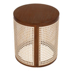 15.70' Round End Table, Hollow Woven Side Table, Small Rubber Wood Nightstand, Rattan Woven Tea Desk, Round Wood Tabletop, Chic Home Decor Desk, Easy Assembly, Dark Brown Color End Table