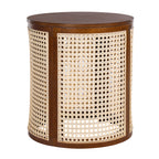 15.70' Round End Table, Hollow Woven Side Table, Small Rubber Wood Nightstand, Rattan Woven Tea Desk, Round Wood Tabletop, Chic Home Decor Desk, Easy Assembly, Dark Brown Color End Table