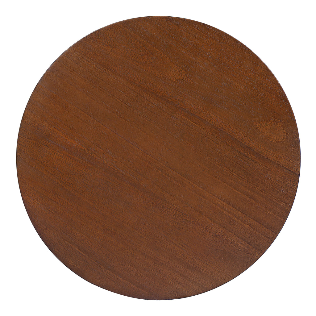 15.70' Round End Table, Hollow Woven Side Table, Small Rubber Wood Nightstand, Rattan Woven Tea Desk, Round Wood Tabletop, Chic Home Decor Desk, Easy Assembly, Dark Brown Color End Table