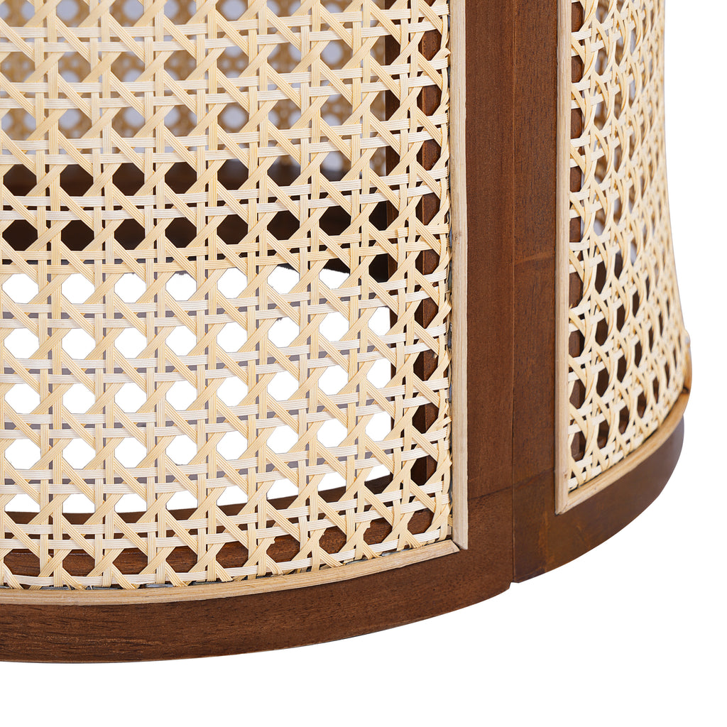 15.70' Round End Table, Hollow Woven Side Table, Small Rubber Wood Nightstand, Rattan Woven Tea Desk, Round Wood Tabletop, Chic Home Decor Desk, Easy Assembly, Dark Brown Color End Table