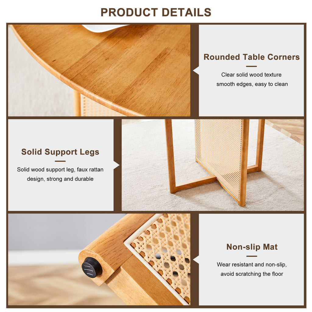 Chinese countryside retro solid wood round table, simple modern imitation rattan table, wooden table, desk. Suitable for dining room, living room, office