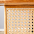 Chinese countryside retro solid wood round table, simple modern imitation rattan table, wooden table, desk. Suitable for dining room, living room, office