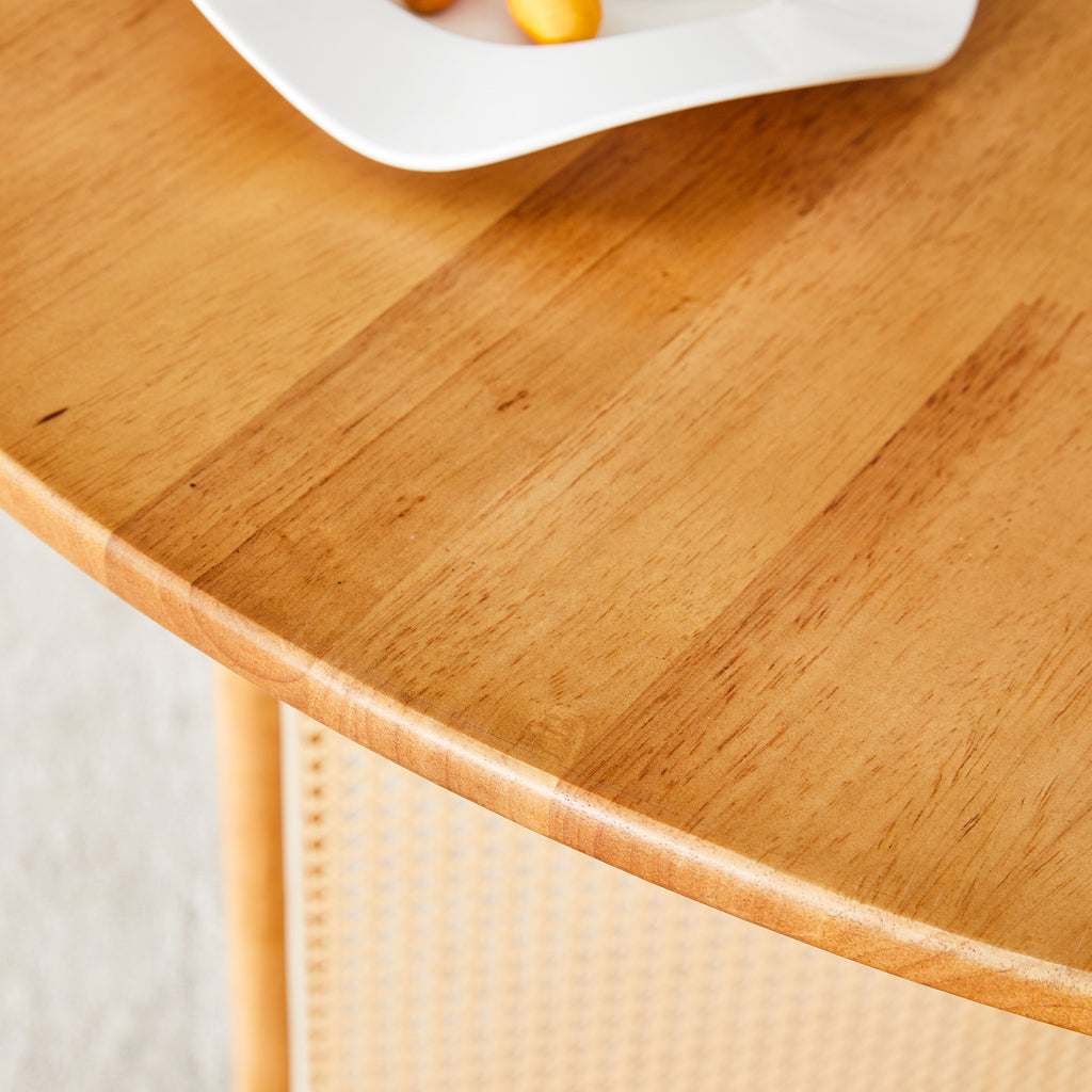 Chinese countryside retro solid wood round table, simple modern imitation rattan table, wooden table, desk. Suitable for dining room, living room, office