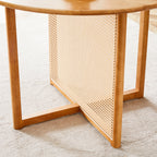 Chinese countryside retro solid wood round table, simple modern imitation rattan table, wooden table, desk. Suitable for dining room, living room, office