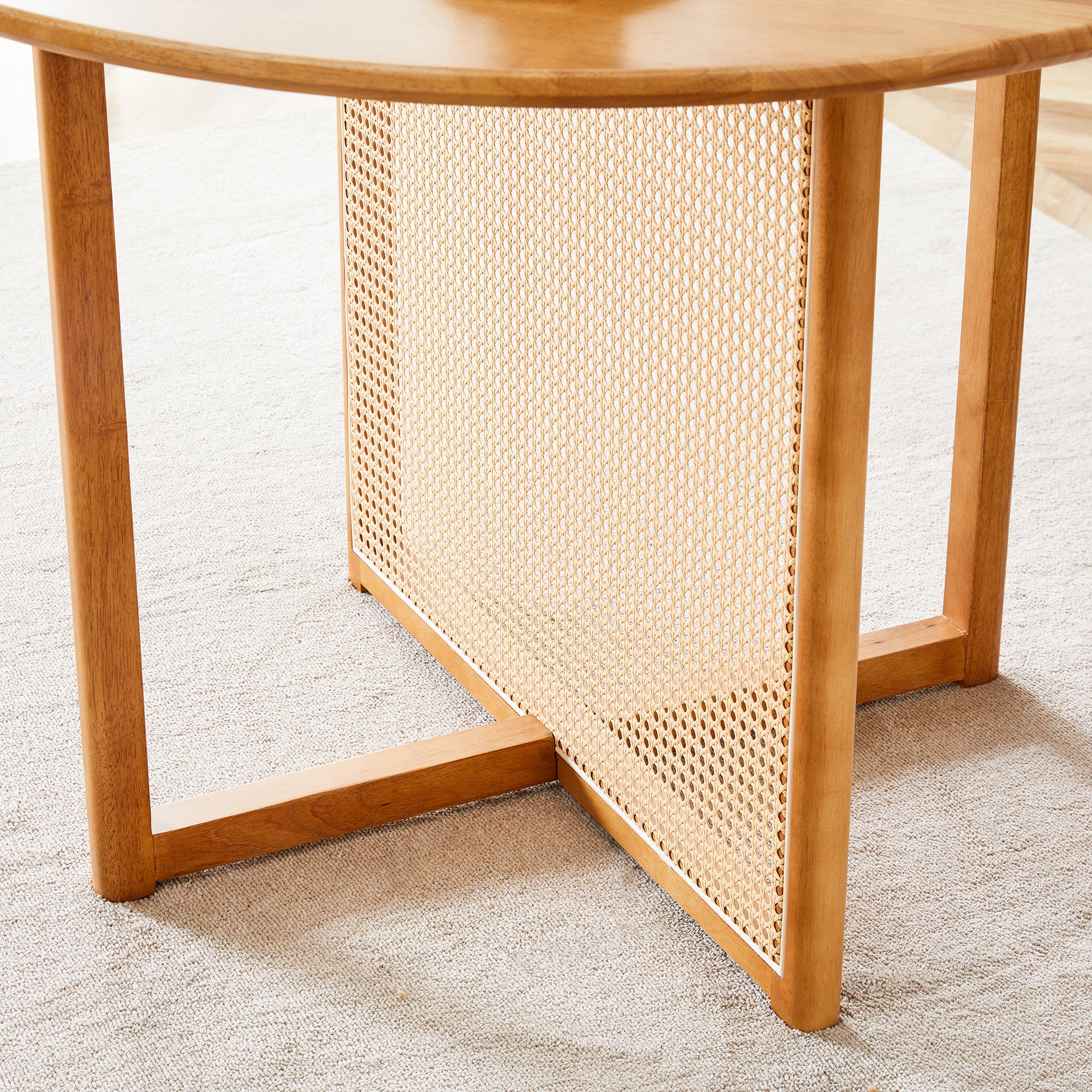 Chinese countryside retro solid wood round table, simple modern imitation rattan table, wooden table, desk. Suitable for dining room, living room, office