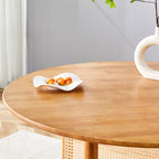 Chinese countryside retro solid wood round table, simple modern imitation rattan table, wooden table, desk. Suitable for dining room, living room, office