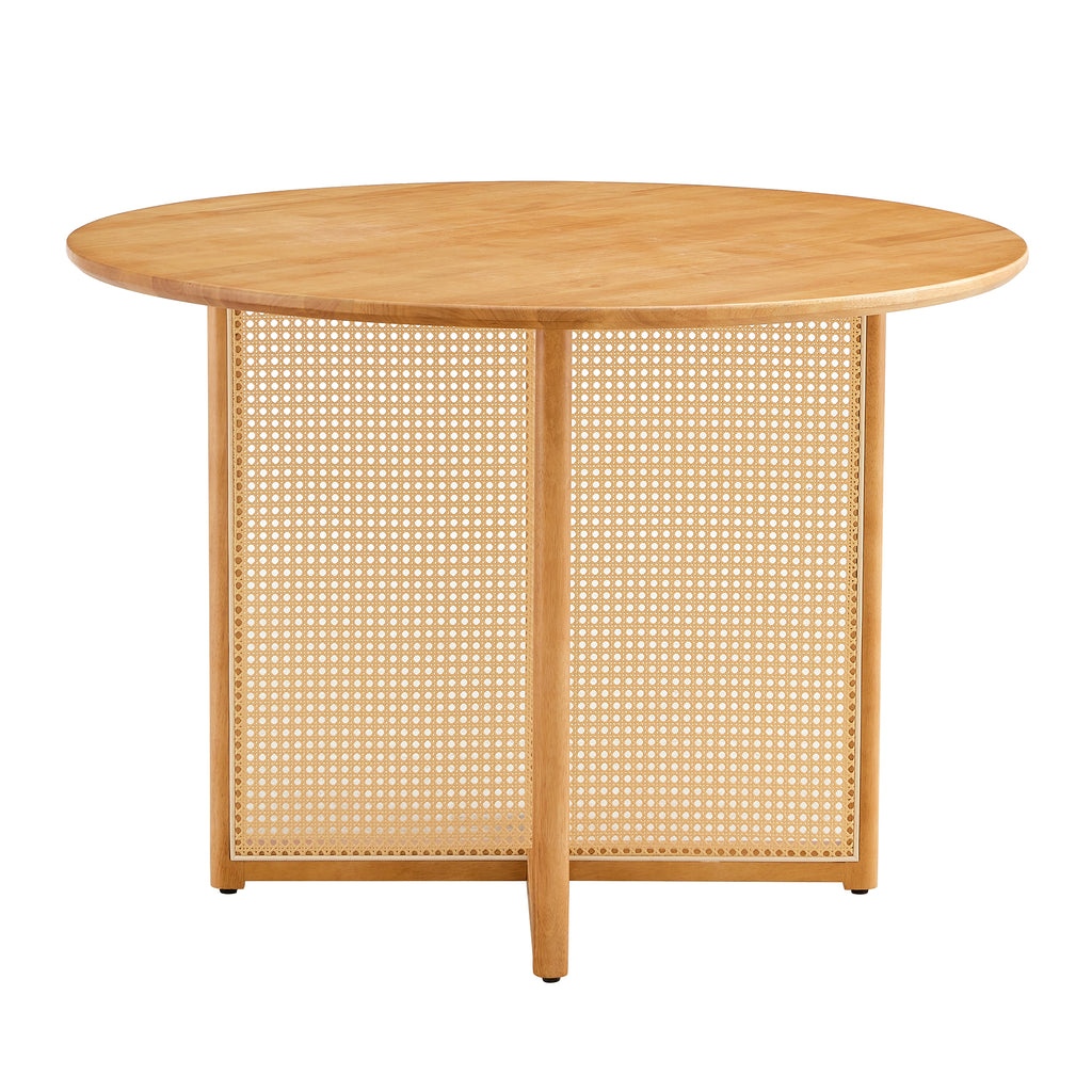 Chinese countryside retro solid wood round table, simple modern imitation rattan table, wooden table, desk. Suitable for dining room, living room, office