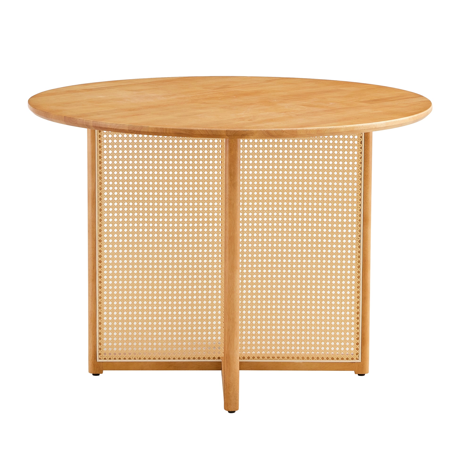 Chinese countryside retro solid wood round table, simple modern imitation rattan table, wooden table, desk. Suitable for dining room, living room, office