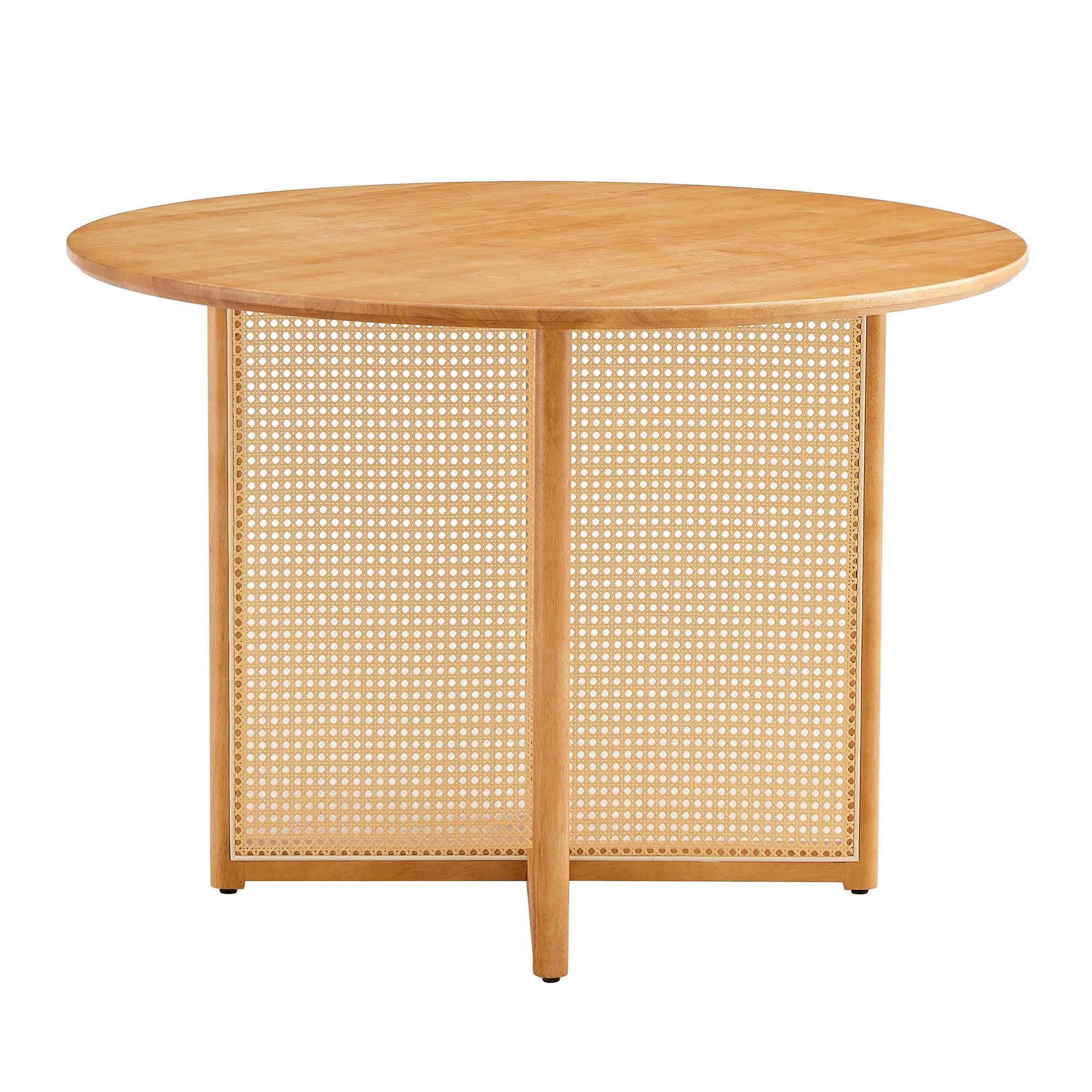 Chinese countryside retro solid wood round table, simple modern imitation rattan table, wooden table, desk. Suitable for dining room, living room, office