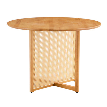 Chinese countryside retro solid wood round table, simple modern imitation rattan table, wooden table, desk. Suitable for dining room, living room, office