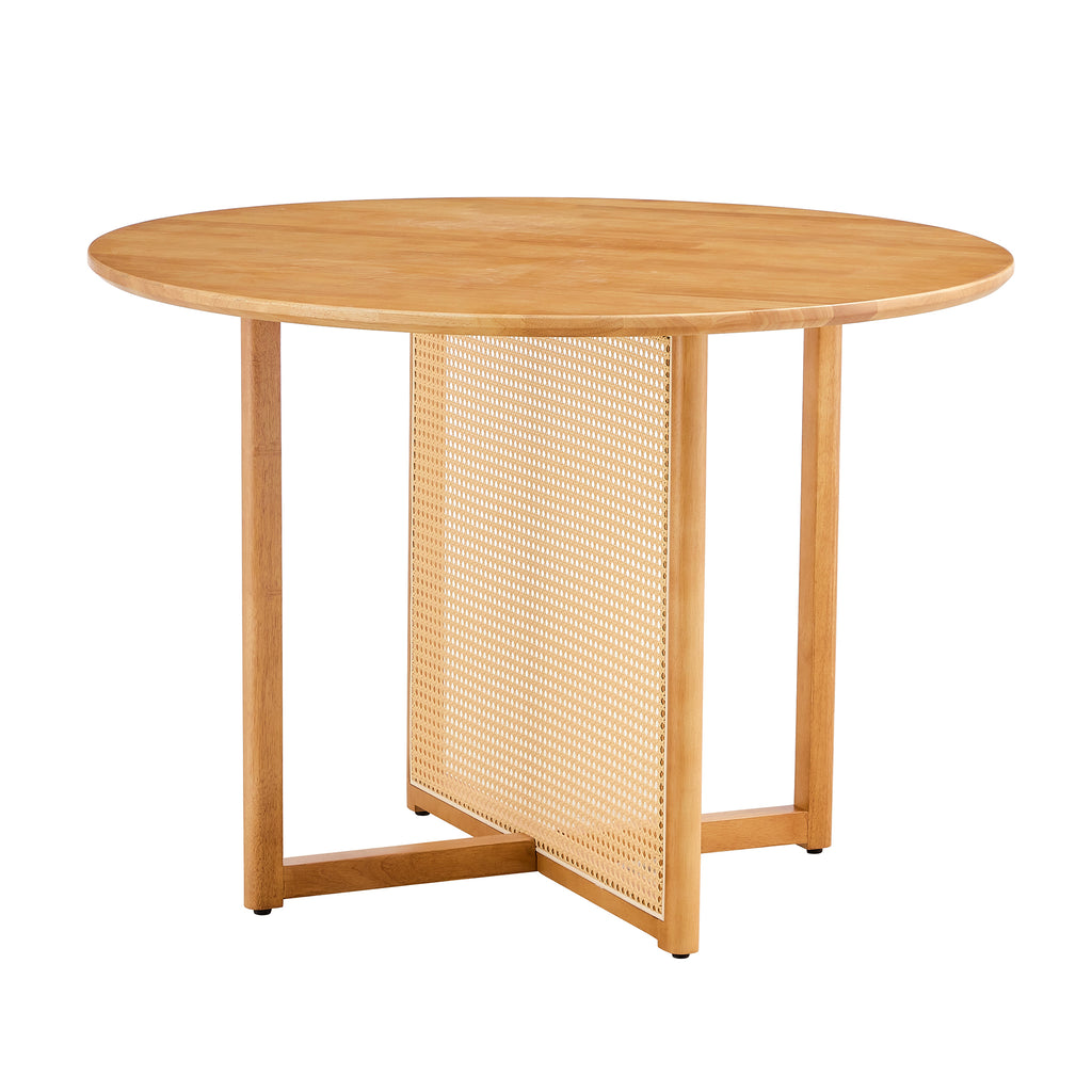 Chinese countryside retro solid wood round table, simple modern imitation rattan table, wooden table, desk. Suitable for dining room, living room, office