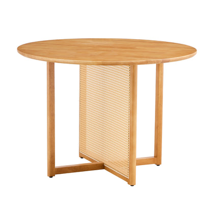 Chinese countryside retro solid wood round table, simple modern imitation rattan table, wooden table, desk. Suitable for dining room, living room, office