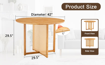 Chinese countryside retro solid wood round table, simple modern imitation rattan table, wooden table, desk. Suitable for dining room, living room, office