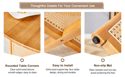 Chinese countryside retro solid wood round table, simple modern imitation rattan table, wooden table, desk. Suitable for dining room, living room, office