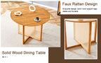 Chinese countryside retro solid wood round table, simple modern imitation rattan table, wooden table, desk. Suitable for dining room, living room, office