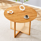 Chinese countryside retro solid wood round table, simple modern imitation rattan table, wooden table, desk. Suitable for dining room, living room, office