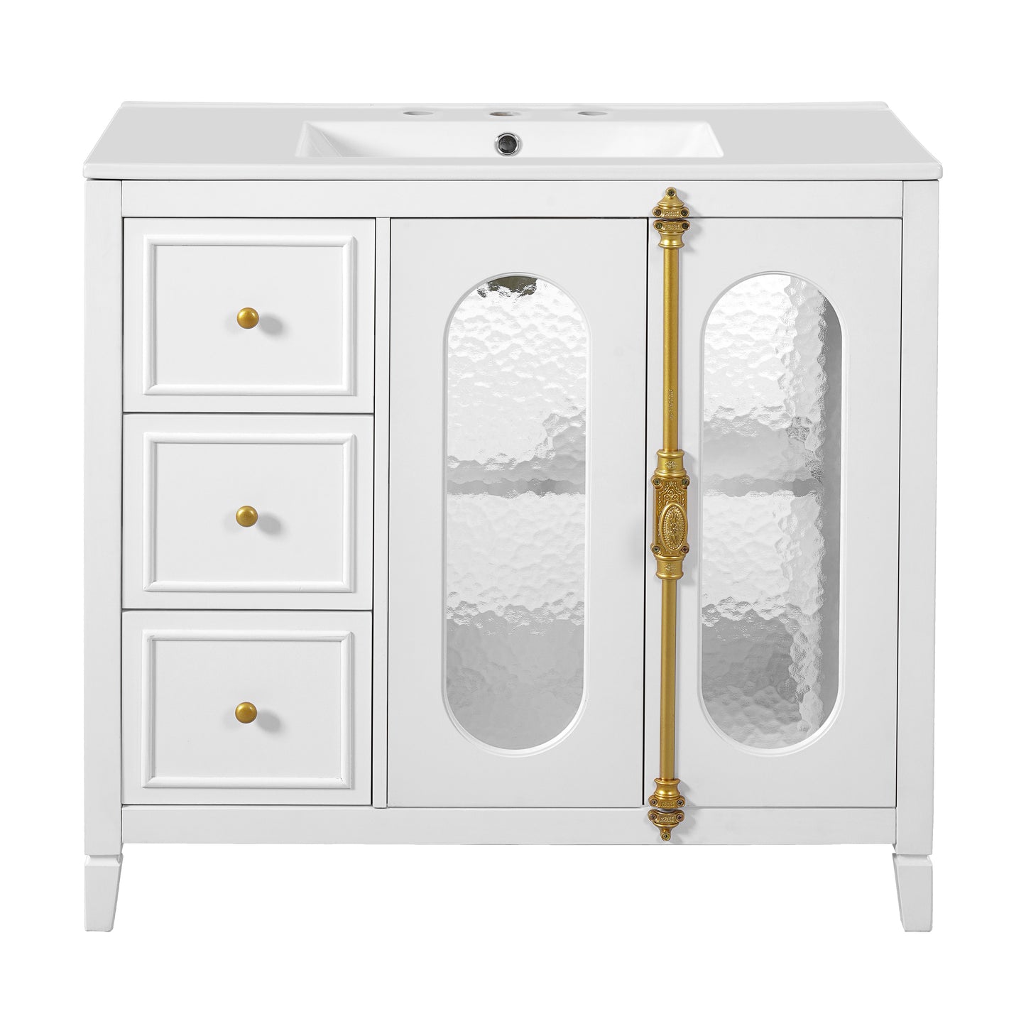 36-inch Bathroom Vanity with 2 Soft Close Doors, Solid Wood Frame Modern Bathroom Storage Cabinet with 3 Drawers