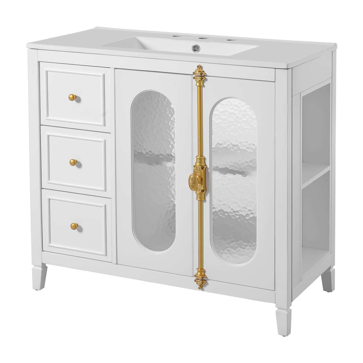 36-inch Bathroom Vanity with 2 Soft Close Doors, Solid Wood Frame Modern Bathroom Storage Cabinet with 3 Drawers