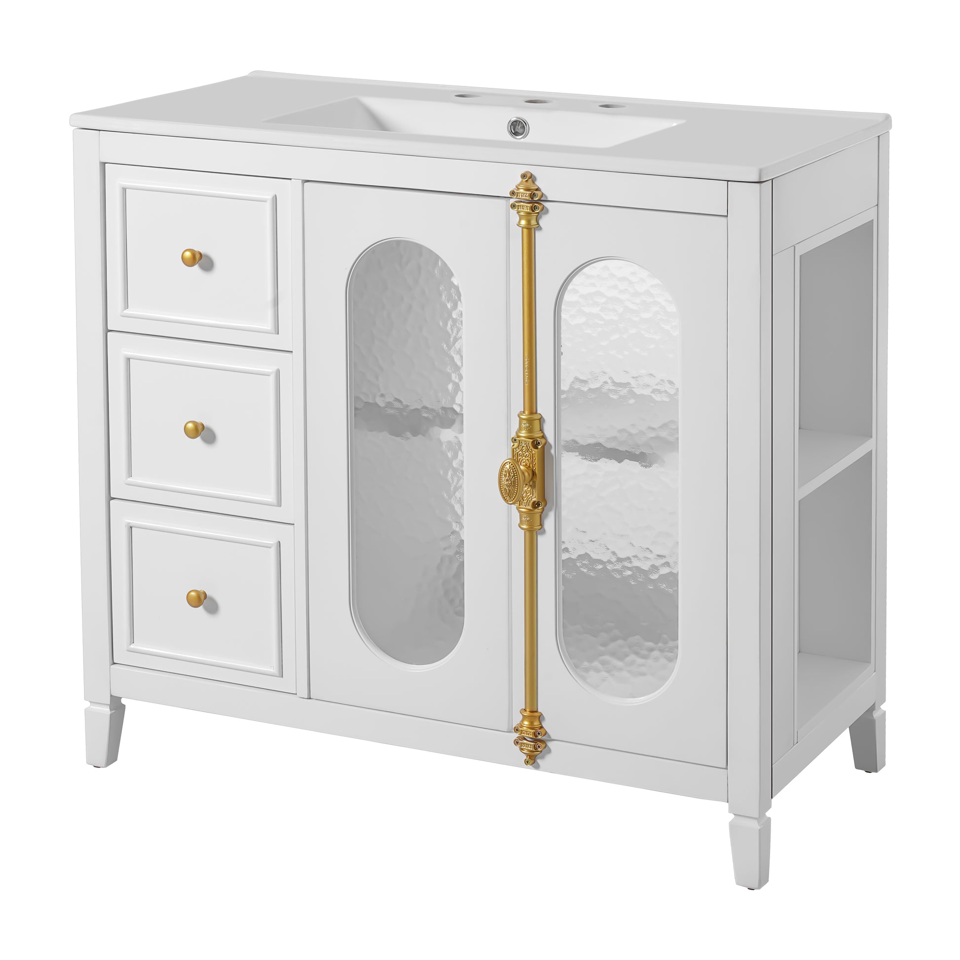 36-inch Bathroom Vanity with 2 Soft Close Doors, Solid Wood Frame Modern Bathroom Storage Cabinet with 3 Drawers