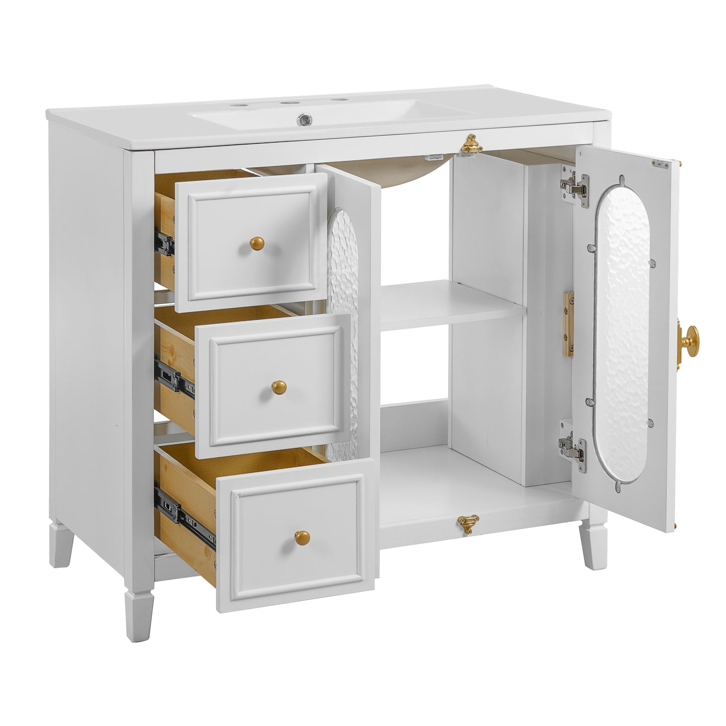 36-inch Bathroom Vanity with 2 Soft Close Doors, Solid Wood Frame Modern Bathroom Storage Cabinet with 3 Drawers