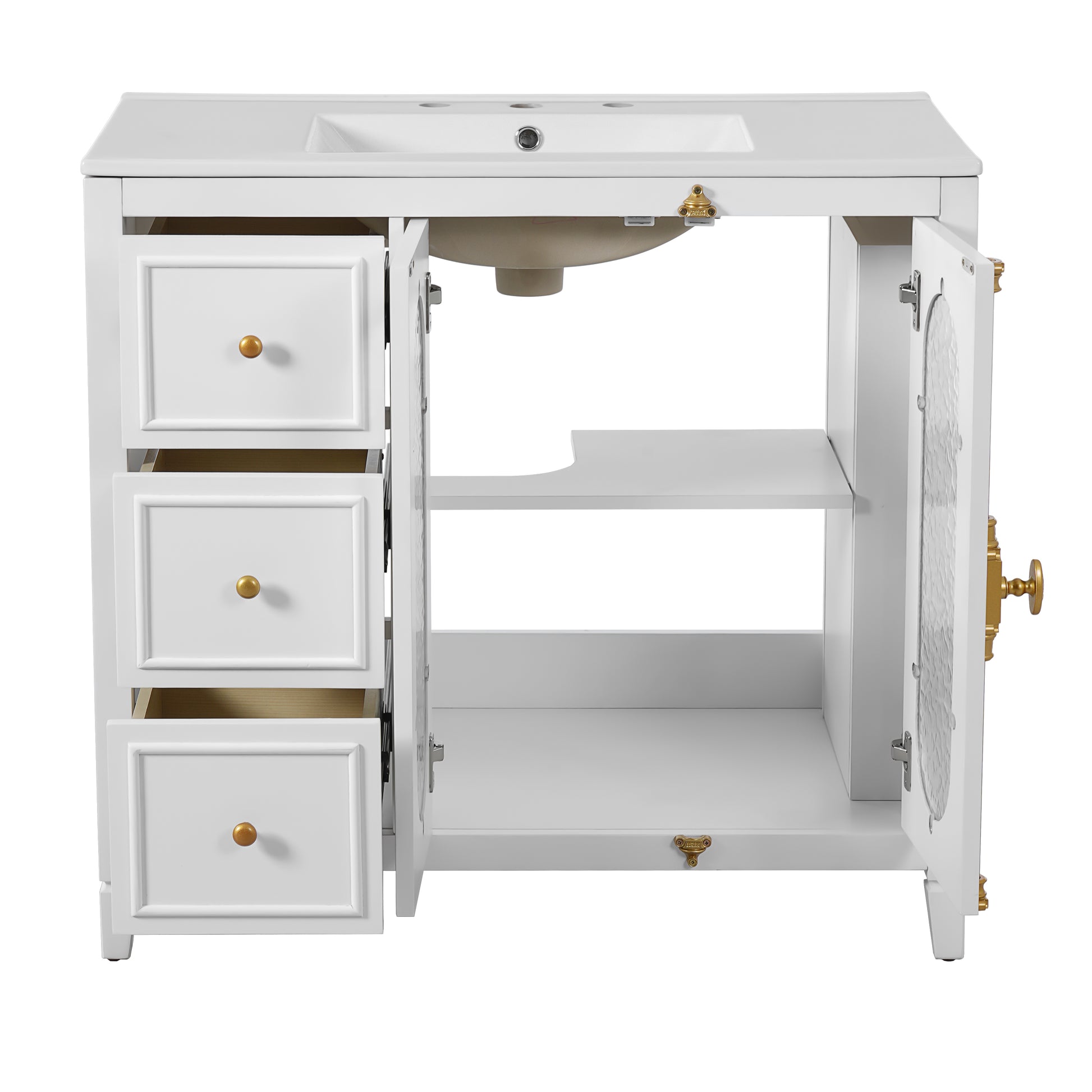 36-inch Bathroom Vanity with 2 Soft Close Doors, Solid Wood Frame Modern Bathroom Storage Cabinet with 3 Drawers