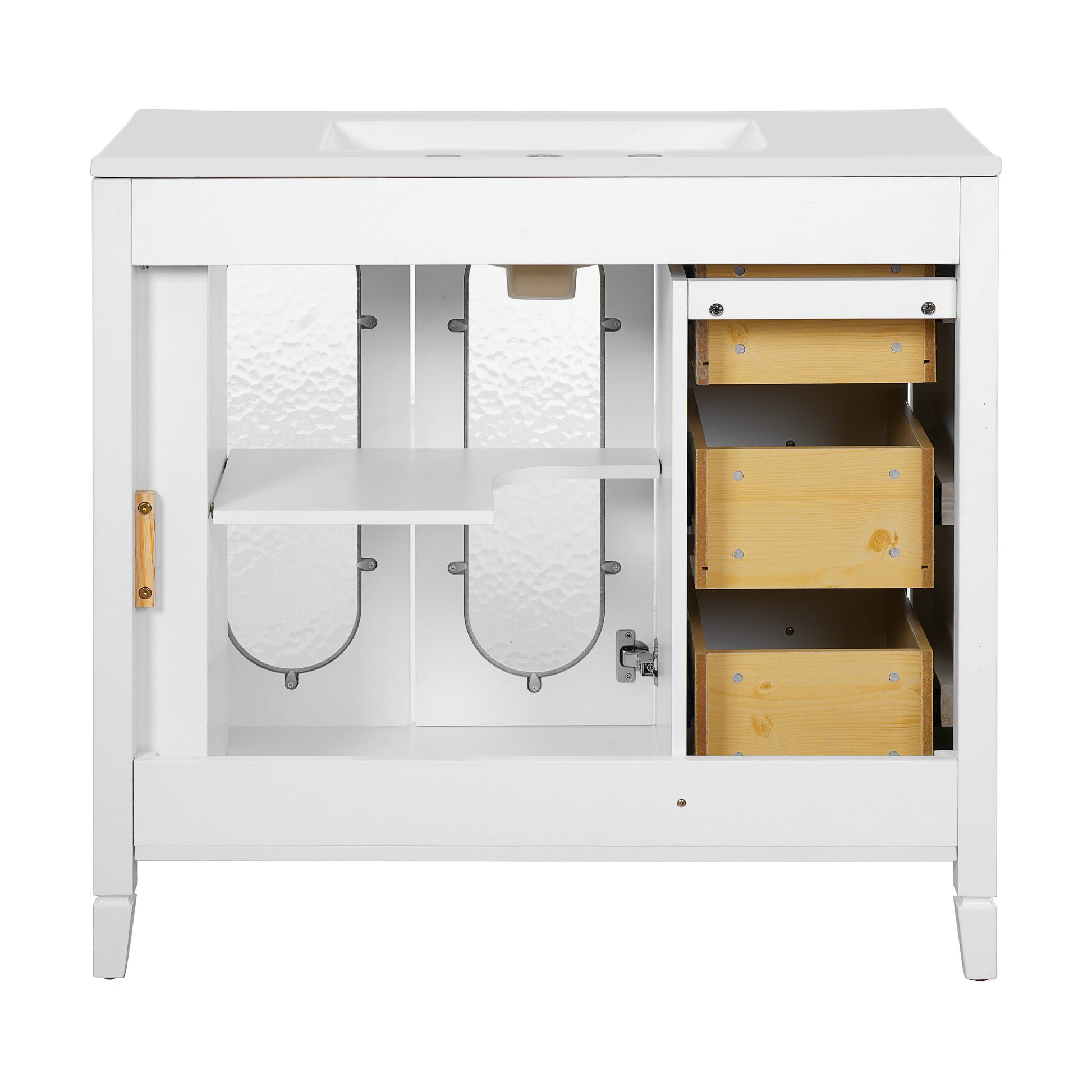 36-inch Bathroom Vanity with 2 Soft Close Doors, Solid Wood Frame Modern Bathroom Storage Cabinet with 3 Drawers