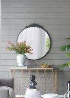 36" x 39" Classic Design Mirror with Round Shape and Baroque Inspired Frame for Bathroom, Entryway Console Lean Against Wall - Groovy Boardz