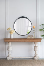 36" x 39" Classic Design Mirror with Round Shape and Baroque Inspired Frame for Bathroom, Entryway Console Lean Against Wall - Groovy Boardz