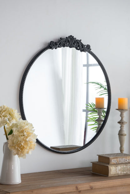 36" x 39" Classic Design Mirror with Round Shape and Baroque Inspired Frame for Bathroom, Entryway Console Lean Against Wall - Groovy Boardz