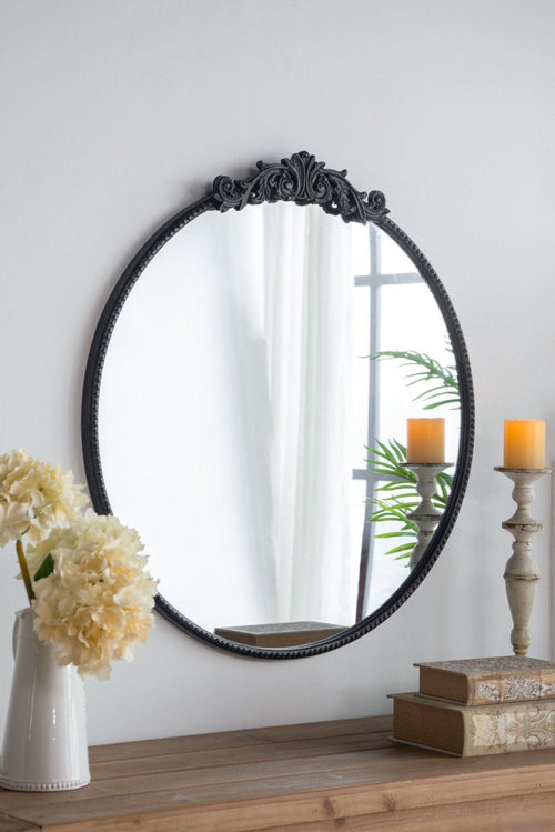 Classic 36 x 39 Inch Black Baroque Round Wall Mirror.