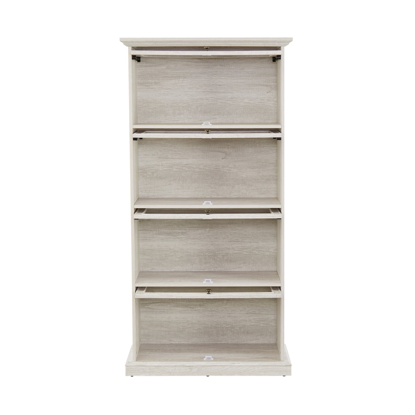 Glass display cabinet 4 Tier Glass Display Cabinet Storage Curio Cabinet with Flip up Glass Doors, Collectors Showcase Toy Figure Organizers Rack, Bookcase for Living Room White