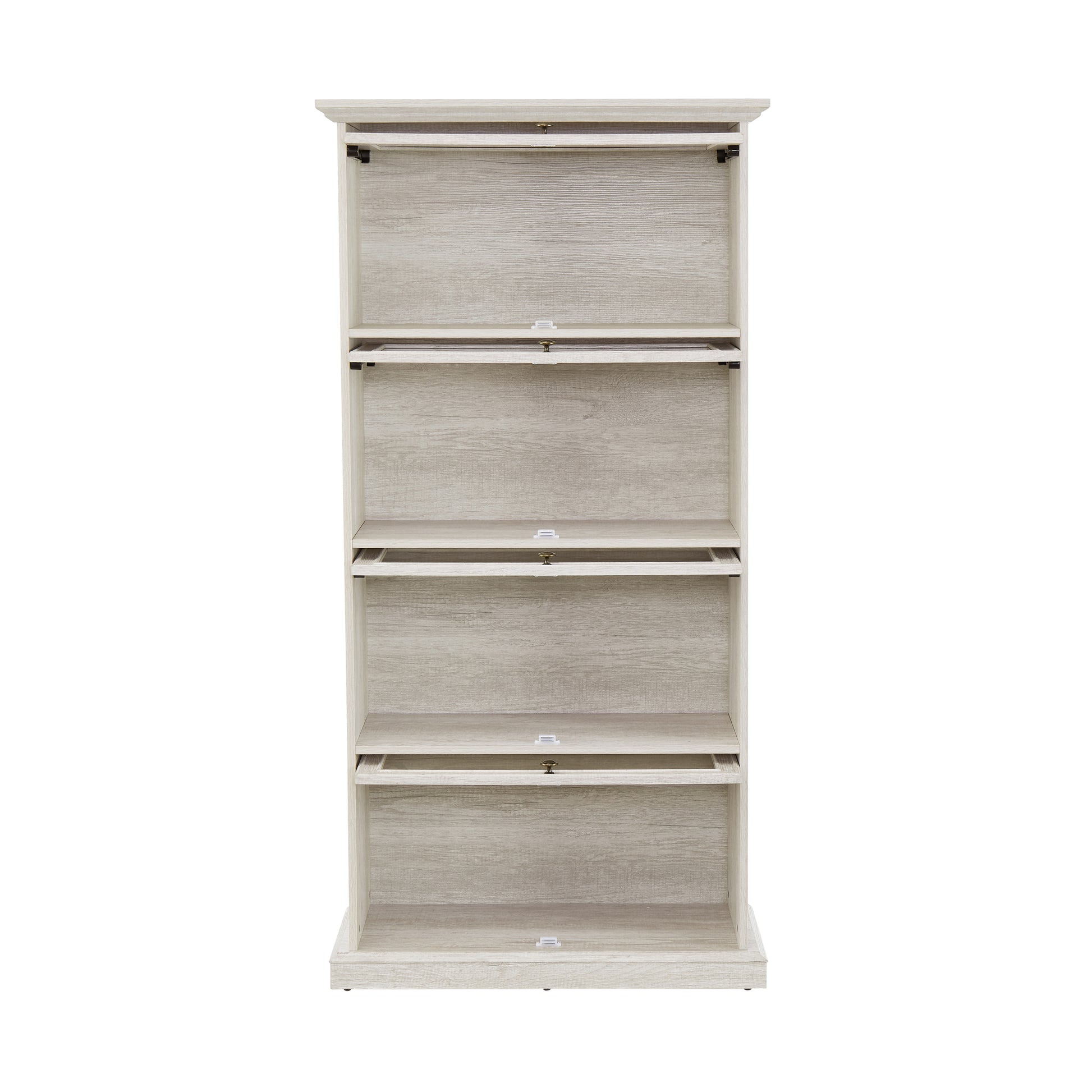 Glass display cabinet 4 Tier Glass Display Cabinet Storage Curio Cabinet with Flip up Glass Doors, Collectors Showcase Toy Figure Organizers Rack, Bookcase for Living Room White