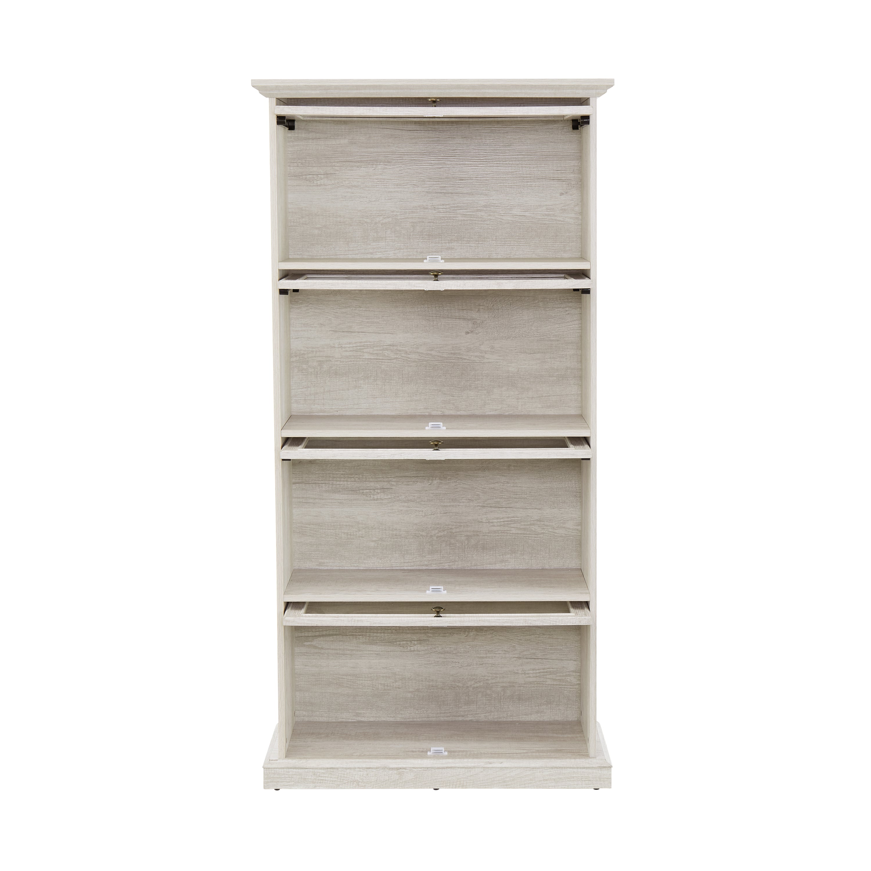 Glass display cabinet 4 Tier Glass Display Cabinet Storage Curio Cabinet with Flip up Glass Doors, Collectors Showcase Toy Figure Organizers Rack, Bookcase for Living Room White