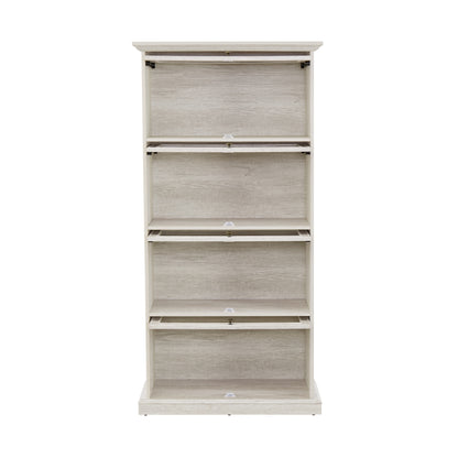 Glass display cabinet 4 Tier Glass Display Cabinet Storage Curio Cabinet with Flip up Glass Doors, Collectors Showcase Toy Figure Organizers Rack, Bookcase for Living Room White