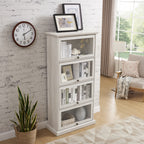 Glass display cabinet 4 Tier Glass Display Cabinet Storage Curio Cabinet with Flip up Glass Doors, Collectors Showcase Toy Figure Organizers Rack, Bookcase for Living Room White