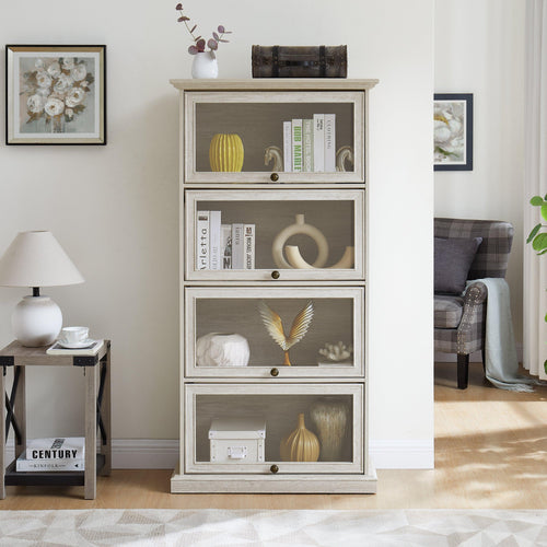 Classic Antique White 4-Tier Glass Display Cabinet.