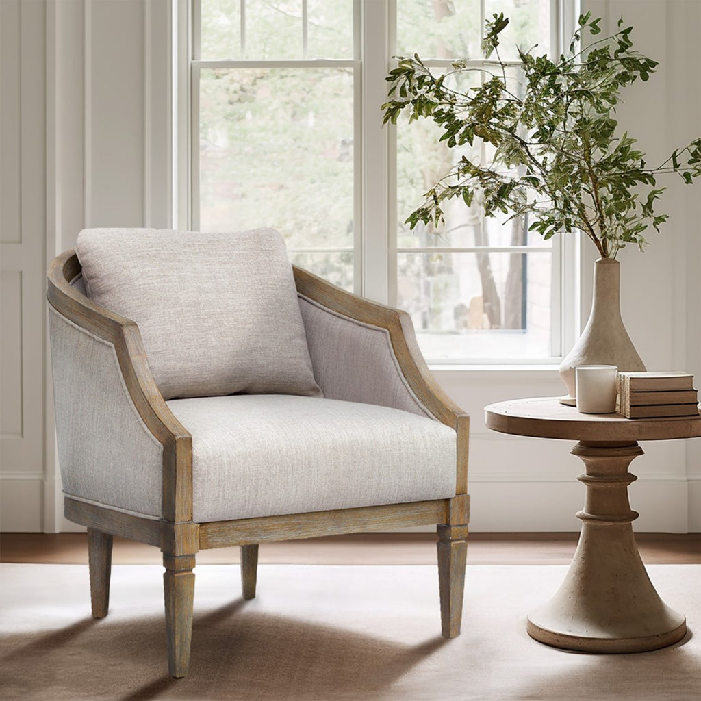 Classic Chair with Solid Wood Frame and Jacquard Polyester Upholstery in Beige Accent Chair