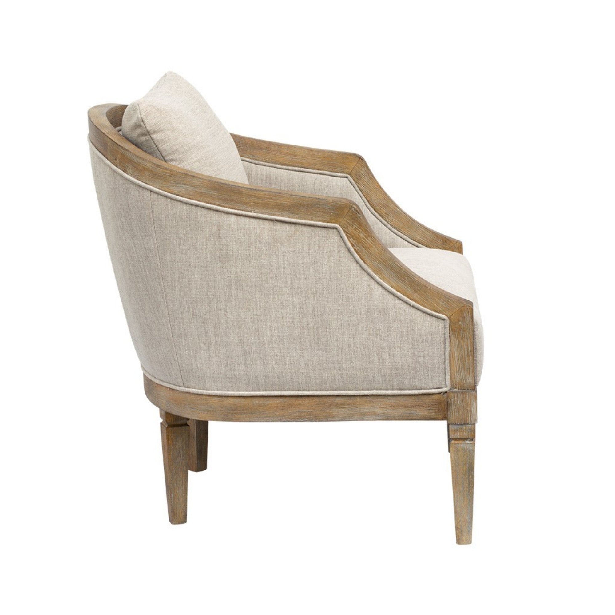 Classic Chair with Solid Wood Frame and Jacquard Polyester Upholstery in Beige Accent Chair