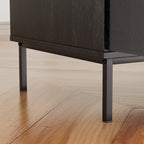 Record Player Stand with Power Outlet & Flip-Down Lid, Turntable Table with Storage for 300+ Vinyls, Black Wood Grain Media Console with 2 Drawers, 27.6' with Dust Protection, Some Assembly Required, Media Console