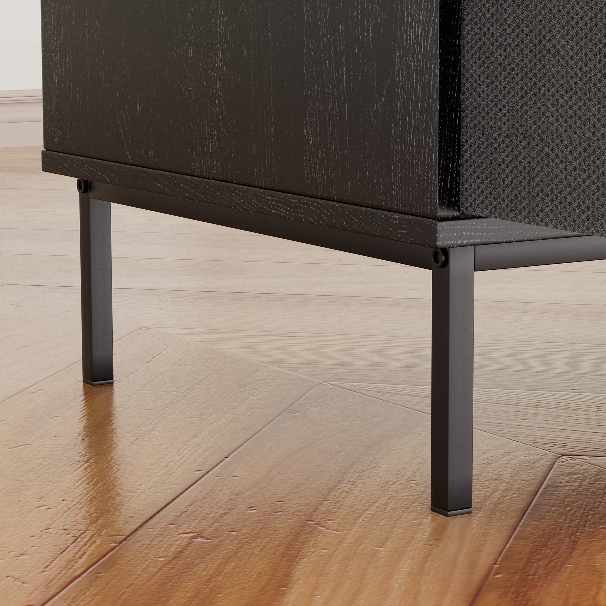 Record Player Stand with Power Outlet & Flip-Down Lid, Turntable Table with Storage for 300+ Vinyls, Black Wood Grain Media Console with 2 Drawers, 27.6' with Dust Protection, Some Assembly Required, Media Console