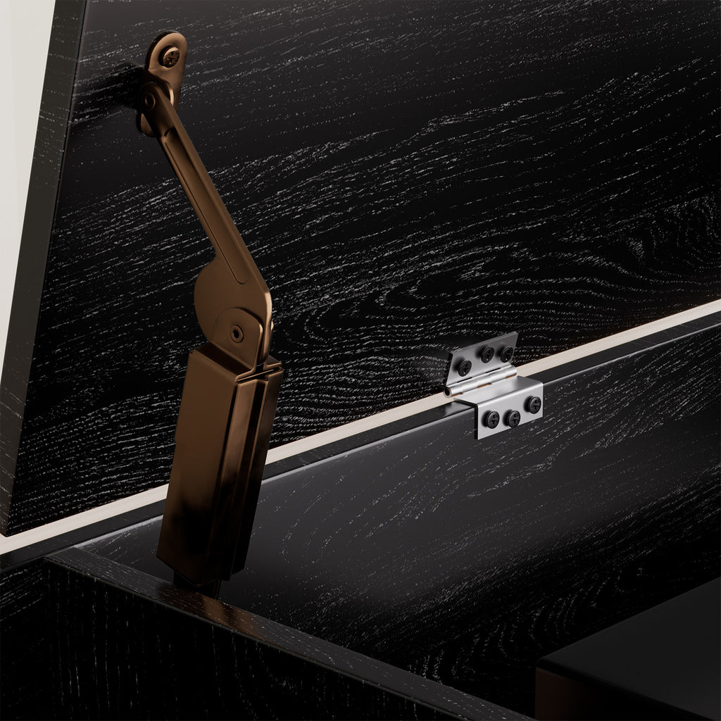 Record Player Stand with Power Outlet & Flip-Down Lid, Turntable Table with Storage for 300+ Vinyls, Black Wood Grain Media Console with 2 Drawers, 27.6' with Dust Protection, Some Assembly Required, Media Console