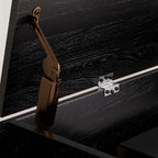 Record Player Stand with Power Outlet & Flip-Down Lid, Turntable Table with Storage for 300+ Vinyls, Black Wood Grain Media Console with 2 Drawers, 27.6' with Dust Protection, Some Assembly Required, Media Console